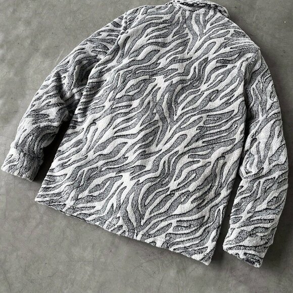 Multicolor Casual Men's Zebra Print Fleece Jacket - Picture 4 of 8